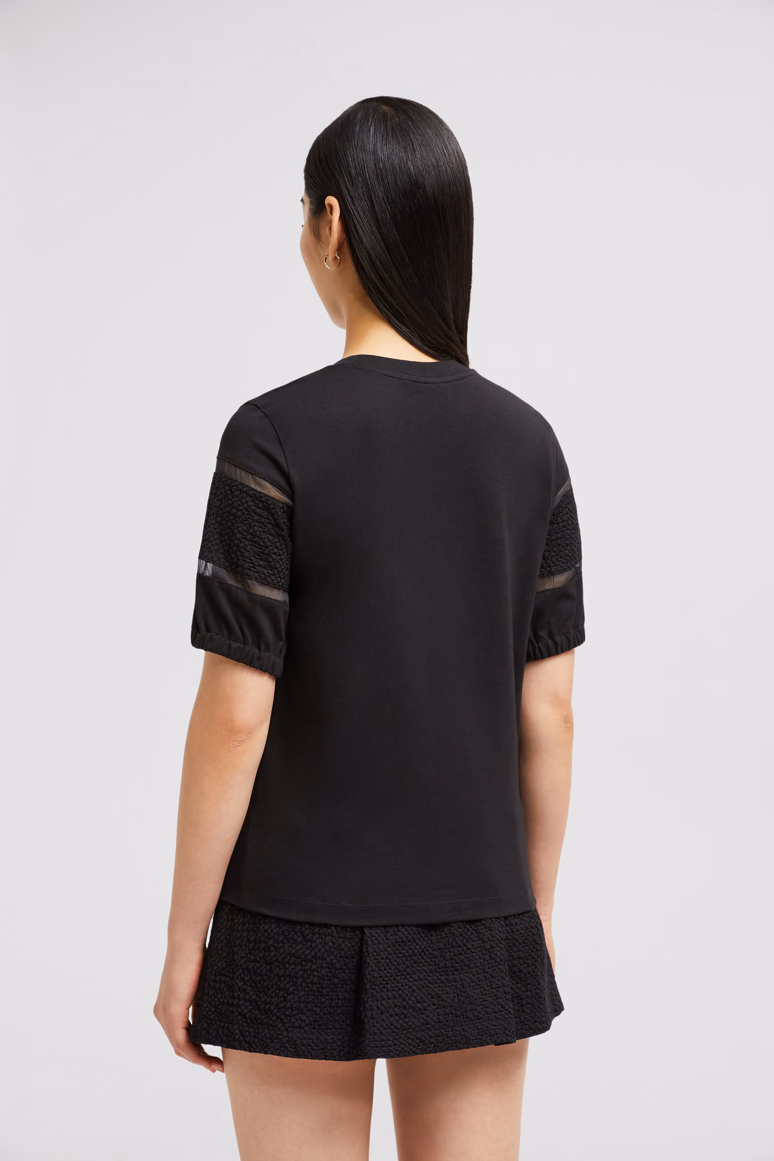 Silk Trim Cotton T-Shirt Women Black Moncler 5